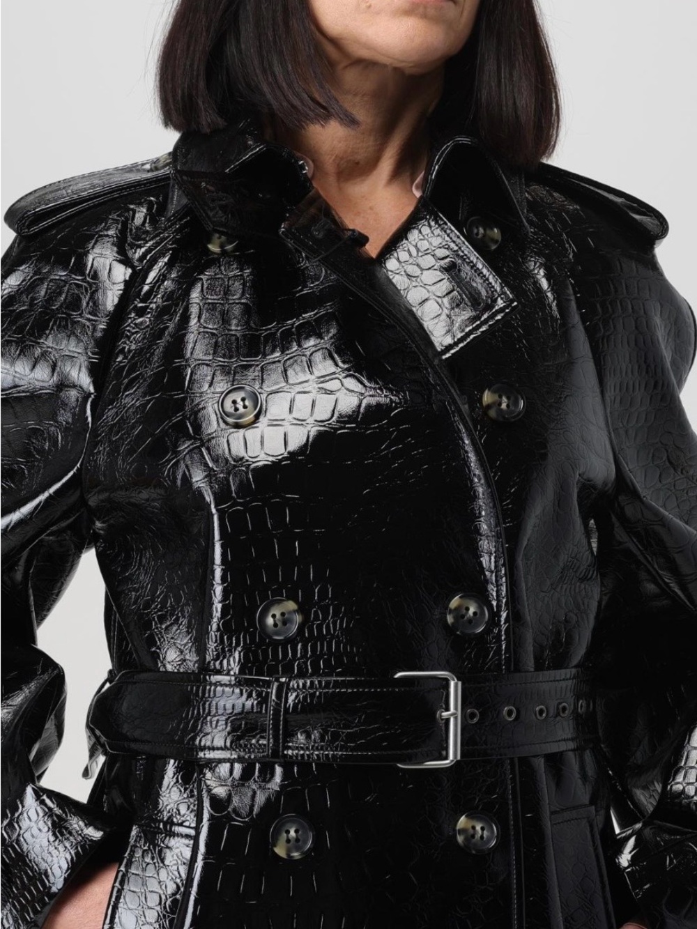 Sport Max Black Croc-Embossed Trench Coat